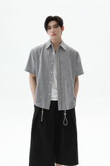 Plaid Drawstring Short Sleeve Shirt