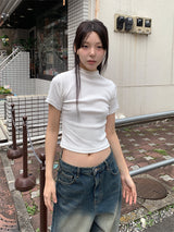 リブハーフネックTシャツ (4C)