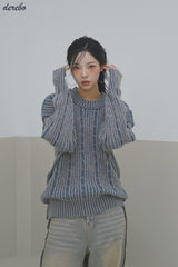 Retro-strip loose fit knitwear