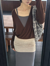 SELMA DUAL LAYERED TOP - BROWN + BEIGE