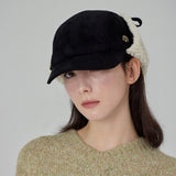 VA Curved Circle Logo Suede Flap Cap / Black
