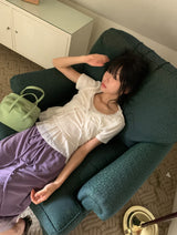 ハヤ エンボス フローラル レイヤード バンディング ミディ スカート