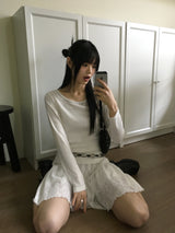 Alkan Basic Ribbed U-Neck Inner Long Sleeve T-Shirt