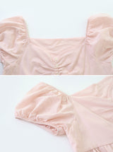 #PR Chiffon シャーリング半袖ブラウス (3color)