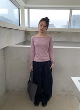 Domas Off-Shoulder Boat Neck Long Sleeve T-Shirt