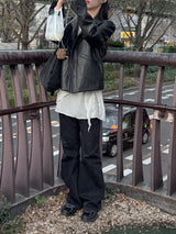 [Unisex] Crop Leather Single Over Fit Jacket