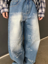 Typing Lettering Snap Denim Pants 2C