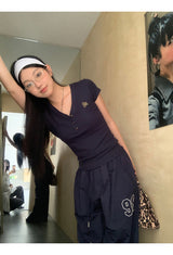Number Navy Casual Banding Pants