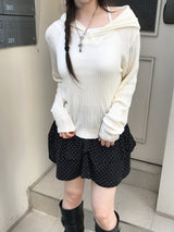 シミズデイリーVネックニットウェアボタンフーディー