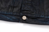 COATED KNIFE-SCRAPED HAND-WIPED DISTRESSED DENIM JACKET