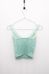 Lace-Trimmed Shirred Smocked Bra Top (Mint)