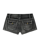 TATTOOED GRAPHIC DENIM SHORTS_GREY