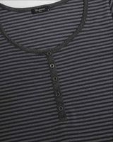 Henry Neck Long Sleeve Stripe Charcoal