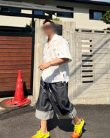 DENIM X SWEAT LAYERED ROLL UP SHORTS