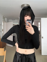 Bloomer draped slim crop hooded sweatshirt