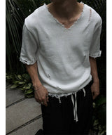[S/S] Vacance damage v neck half knit(3color)