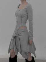 Bodysuit Square Neck Long Sleeve T-Shirt
