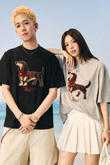 スエードドッグタオルパッチTシャツ
