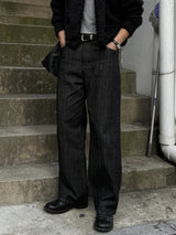 Slub strip denim pants