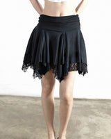 Shirred Lace-Layered Skirt Black