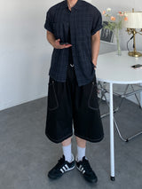 Diagonal Pocket Stitch Bermuda Pants