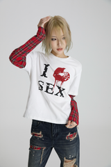 SEXXDEVIL "I LOVE 3EX" Red Plaid Layered TEE
