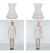 Off-the-shoulder flared mini dress