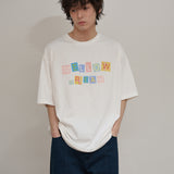 MELLOW DREAM Check Letter Half T-shirt