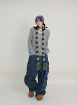 ラバーVネックダメージカットポイント長袖ニット (wool material)