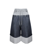 DENIM X SWEAT LAYERED ROLL UP SHORTS