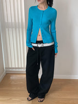 Chewing Ribbed Button Round Neck Long Sleeve Cardigan