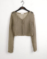 Curon punching net button see-through long sleeve cardigan