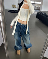 (SCARF & KNIT SET) DREAMY SOFT RIBBED カーディガン スカーフセミクロップドニット - 2 COLOR