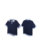 ‘LABEL Series フェイク ツーピース ダブルレイヤー ポロシャツ
