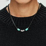 leather & turquoise beads necklace black