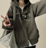Camo Lettering Two Way Hooded Zip-Up 
