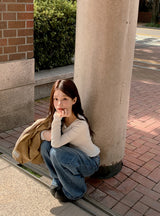 Lua Shirring Lace Frill Rib T-Shirt (4color)