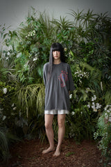 ペイズリー柄カットアウト 1/2 Tシャツ (Charcoal)