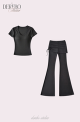 Liiv short-sleeve cap training shirring pants set (TOP)