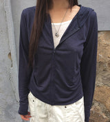 Huo Fake Layered Shirring Hood Zip-Up