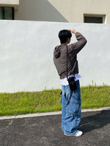 Washing diagonal balloon cargo denim pants 2C
