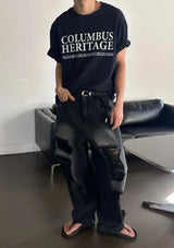 [Unisex] ダメージワイドデニムパンツ(2color)