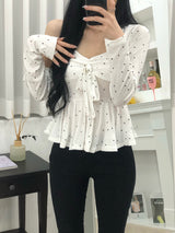ドットリボントップ＆カーディガン
