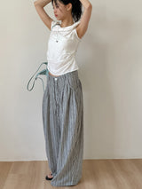 Rose String Stripe Wide Pants