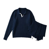 Twisted collar knit pants two-piece set