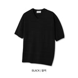 LMN テクスチャークールVネック半袖ニット (5 colors)