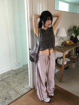 ロンズシャーリングストリングクロップフーデッドタンクトップ