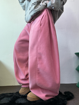 フリース🩷サイドピンタックロングワイドオーバーパンツ 💙🤎🩷🩶🖤5COLOR