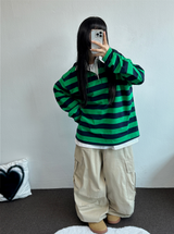 キュートカラーペティット👚ストライプロングスリーブTシャツ🎀❤💚3カラー