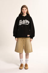Crack Printed Logo Hood - Black